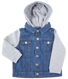 Denim jacket with fleece hood and sleeves